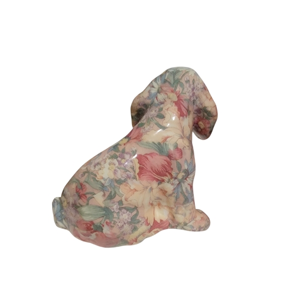 Vintage Puppy Dog Fabric Decoupage Figurine Pink Floral - Picture 3 of 5